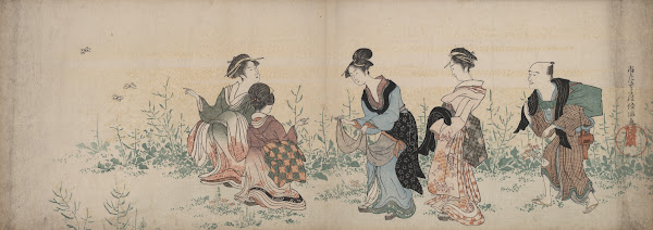 Four girls and a servant enjoying wild flowers andbutterflies 1787