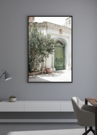 Rustic Green Door Wall Art – Premium Canvas Print 