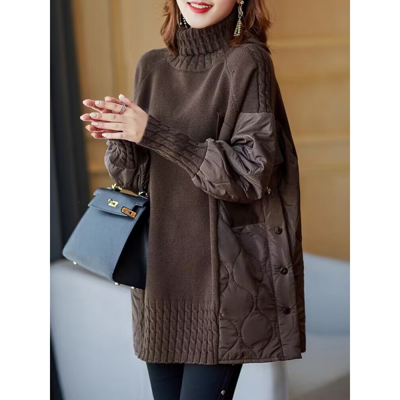 Women’s Sweater, Stand-Up Collar, Fake Two-Piece Look, Winter