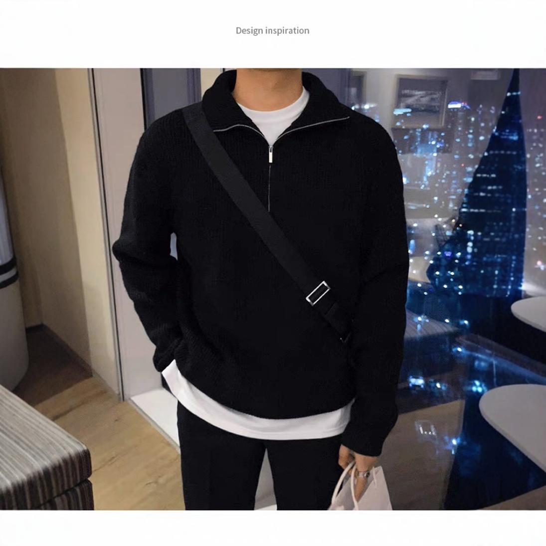 Men's knitted sweater with stand-up collar and zipper