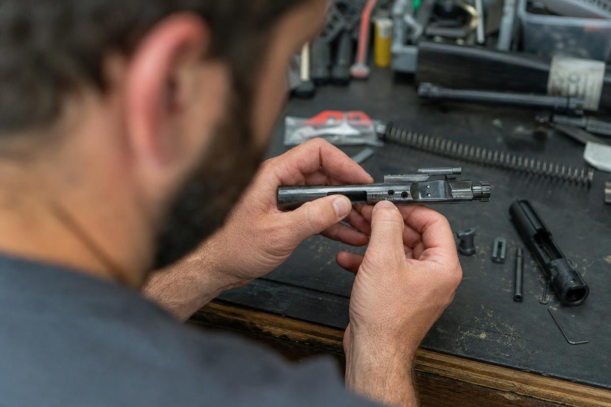 AR-15 cleaning kit tools reaching bolt carrier inspection points