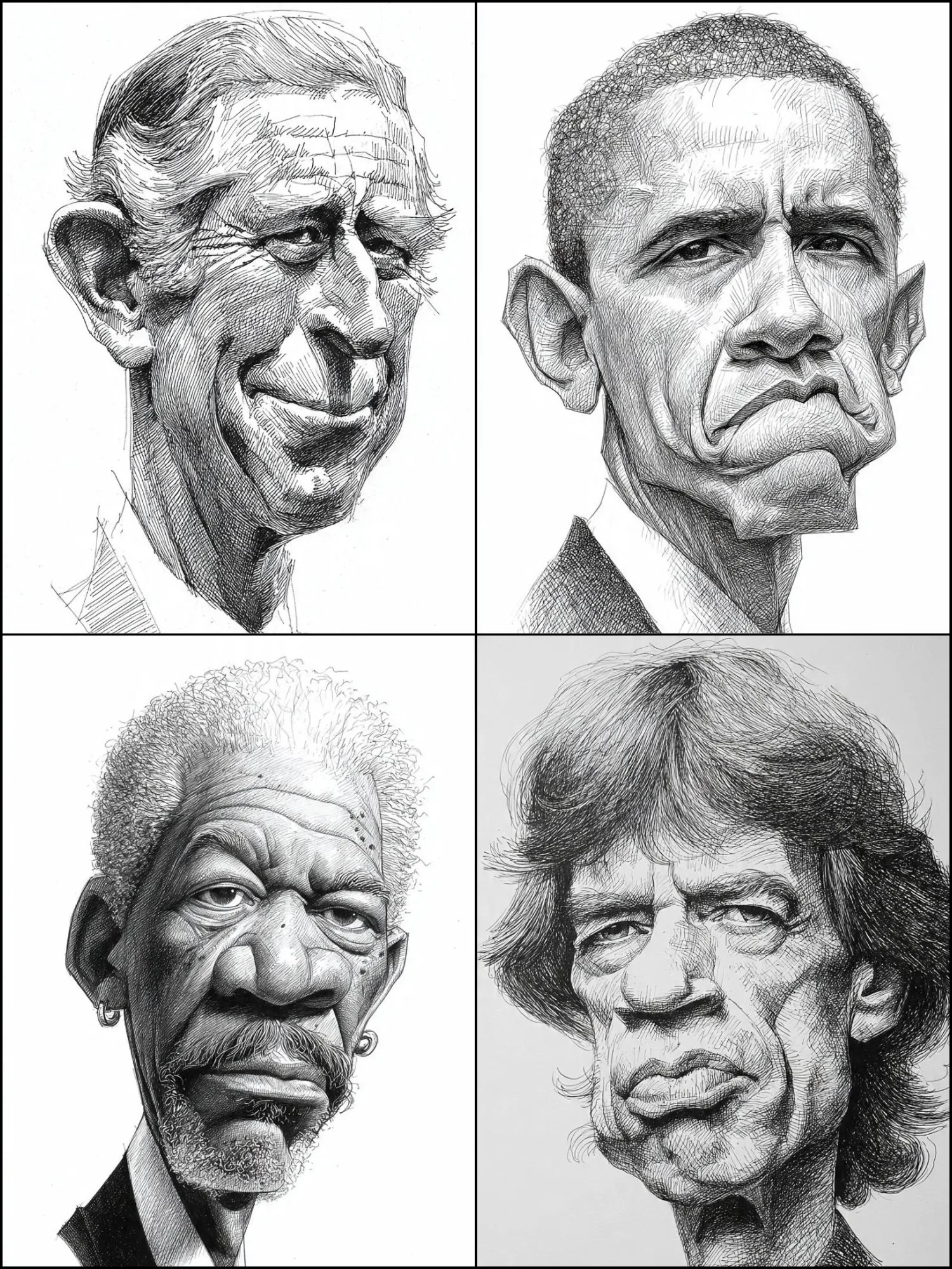 Caricatura dibujada a mano de un retrato masculino de mediana edad.