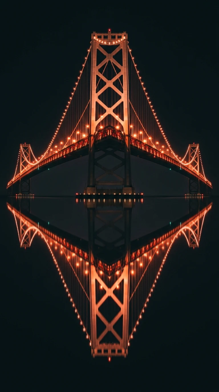 Symmetrical Bridge Night Reflection - Free 4K mobile Wallpaper