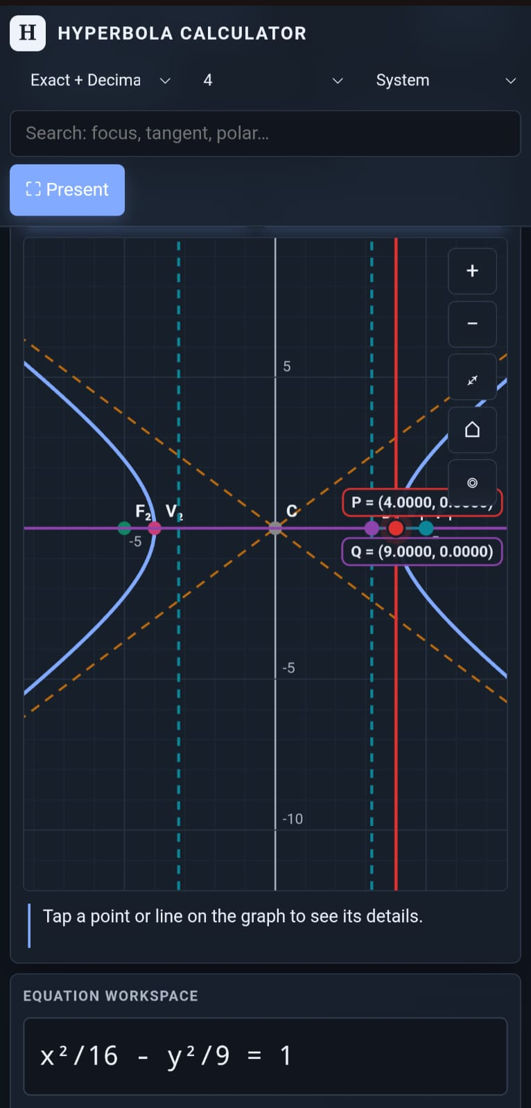 Hyperbola Calculator — Mobile View