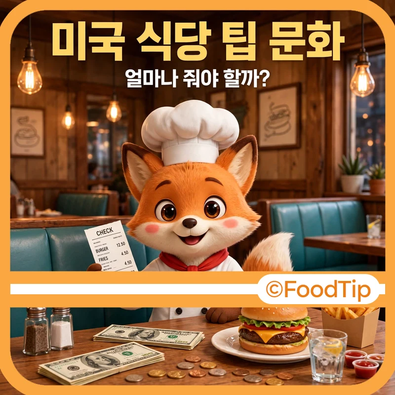 미국 식당에서 계산서를 들고 있는 푸드팁 셰프 여우 - 미국 식당 팁 문화 썸네일