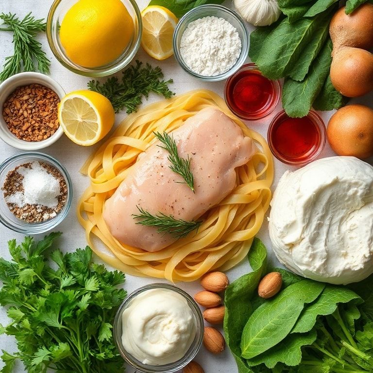 Ingredients for Creamy Lemon Garlic Butter Chicken Pasta Ready in 35 Minutes – Quick, Homemade Comfort Food