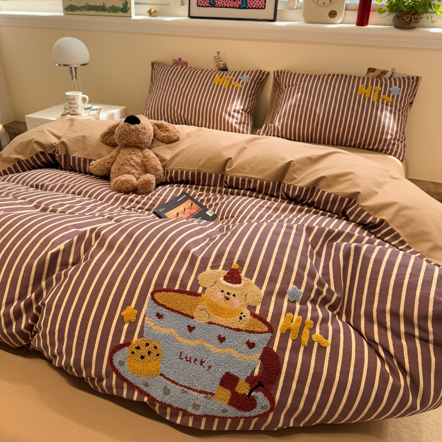 Angerautes Baumwoll-Bettwäsche-Set für Kinder