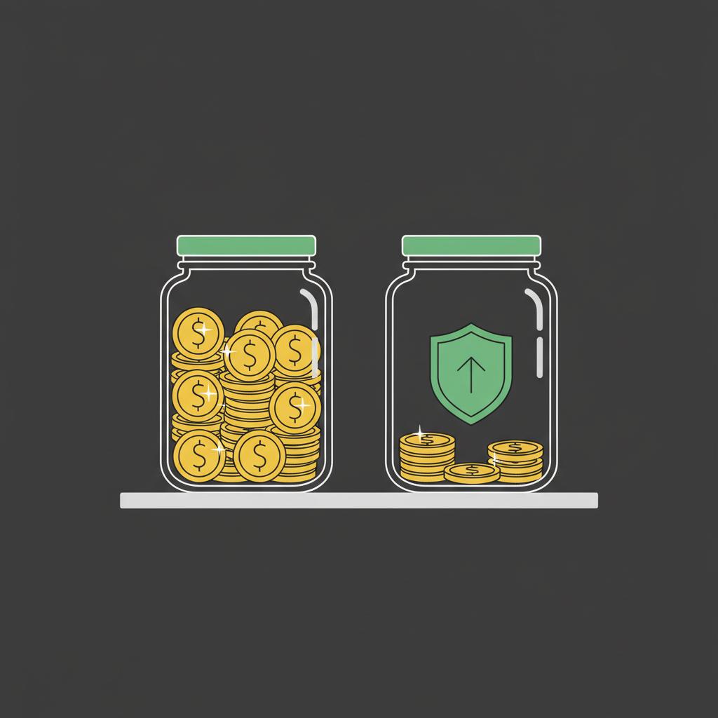 Minimalist 2D vector showing two jars of coins with a shield icon representing Roth IRA and a coins jar representing savings illustrating how to start investing as a teenager