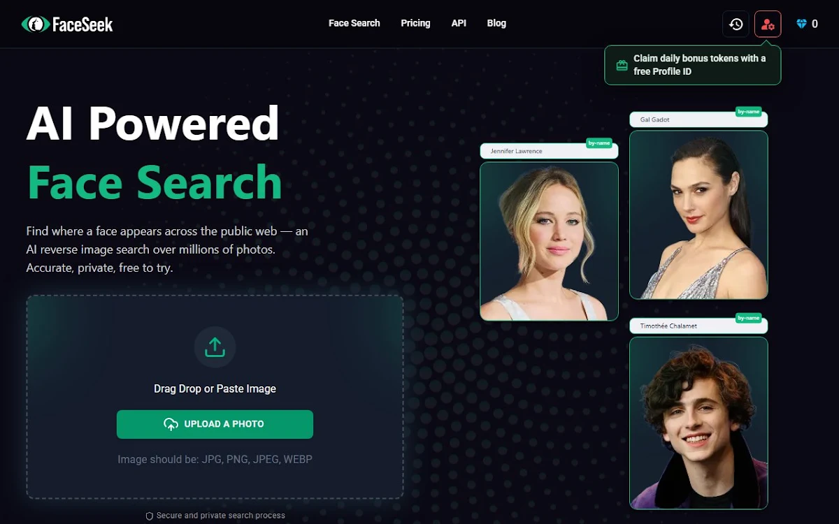 Captura de FaceSeek - AI Face Search