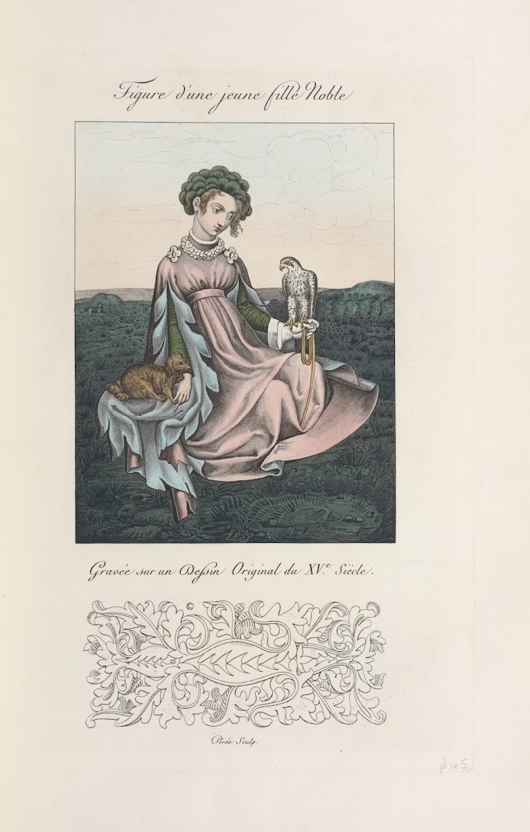 Figure dune jeune fille noble gravée sur un dessin original du XVe siècle 1839