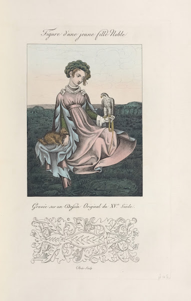 Figure dune jeune fille noble gravée sur un dessin original du XVe siècle 1839