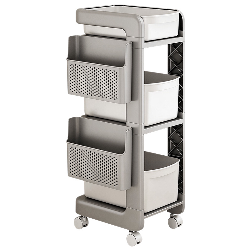 Multi-tiered book shelf with wheels and school bag compartment