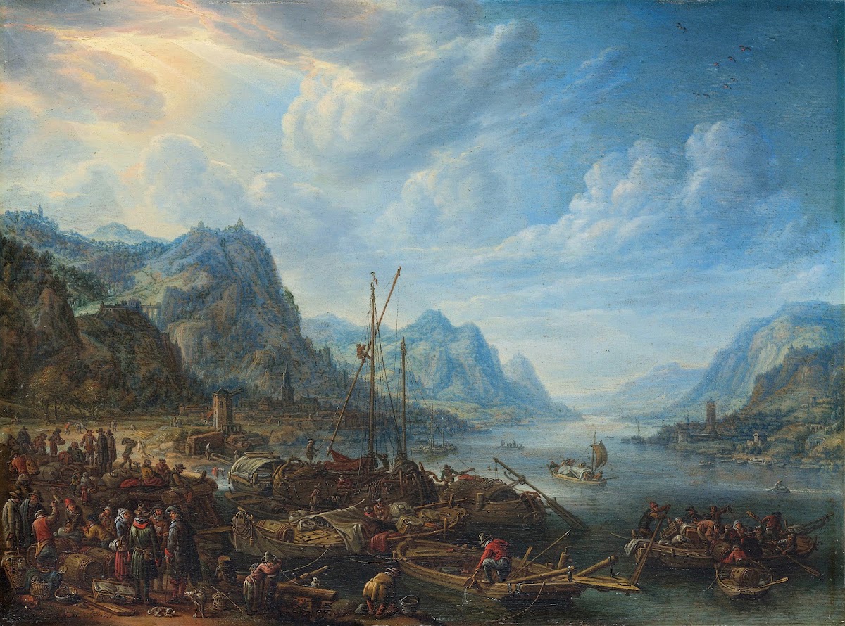 View of a River with Boat Moorings 1678
