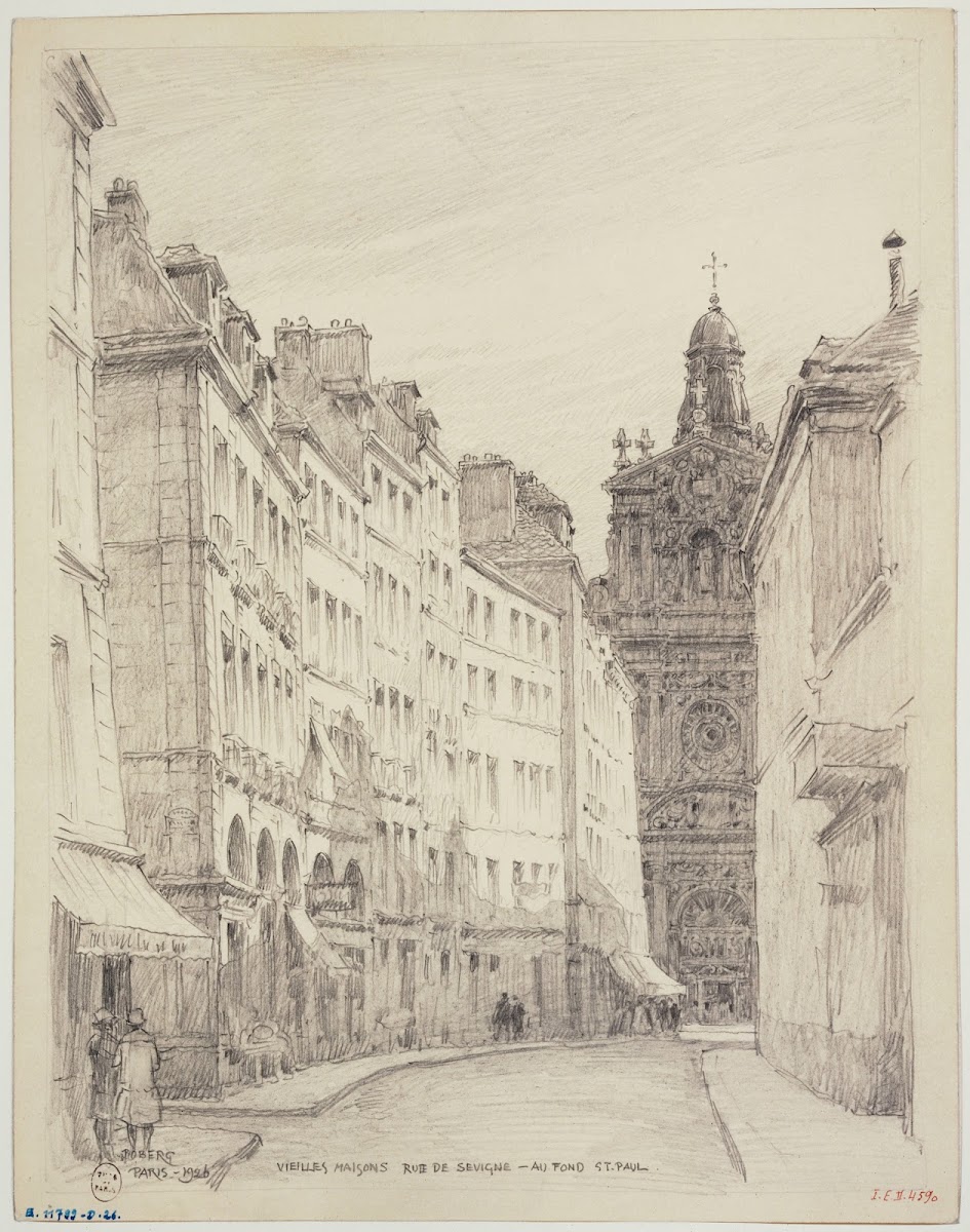 Rue de Sévigné à gauche rue dOrmesson et au fond léglise Saint Paul Saint Louis