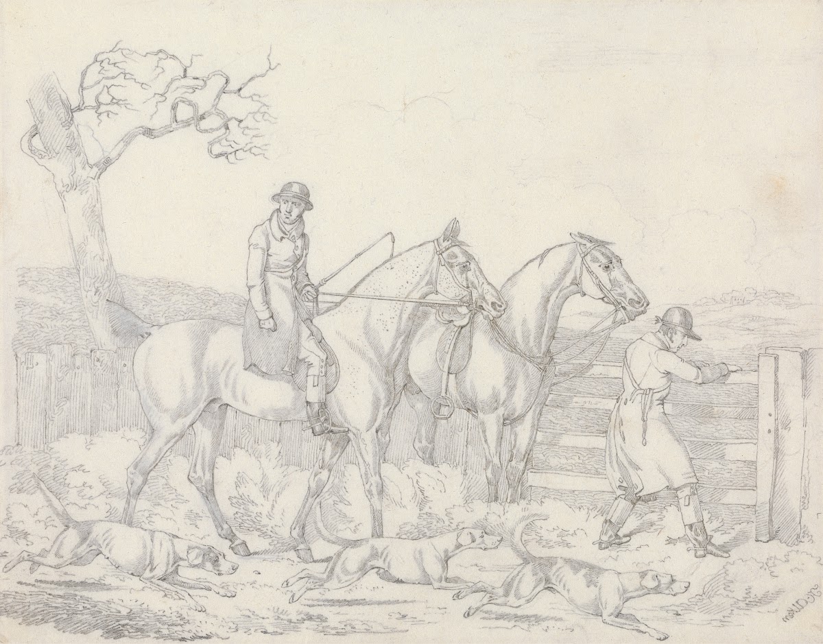 Scraps No 24 Hunting  Ttwo Riders One Opening a Gate For Hounds 1823