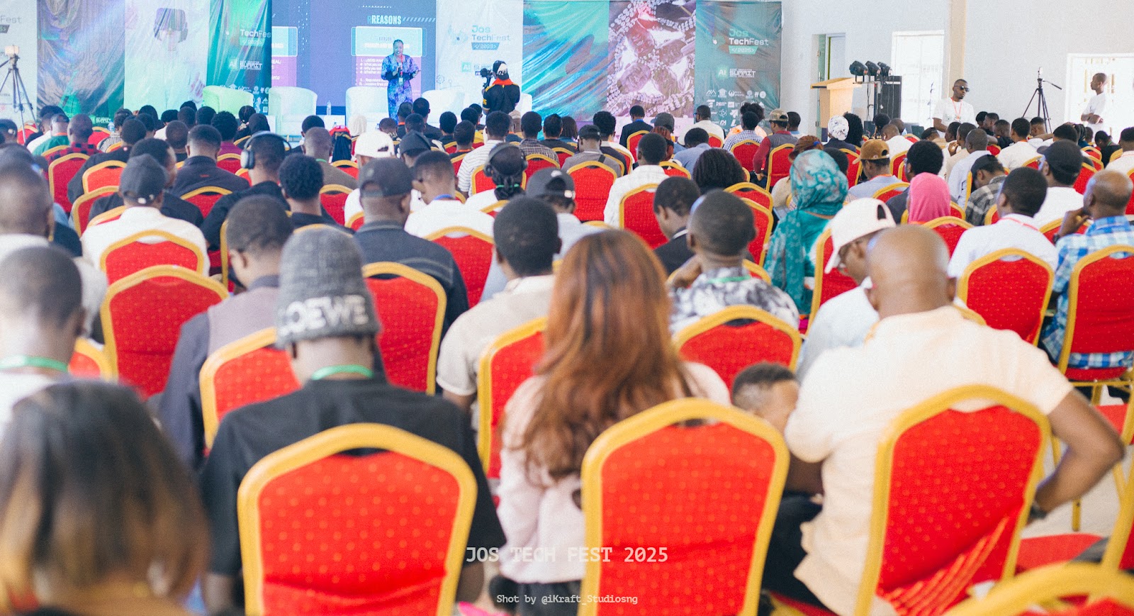 Presenter at TechFest podium