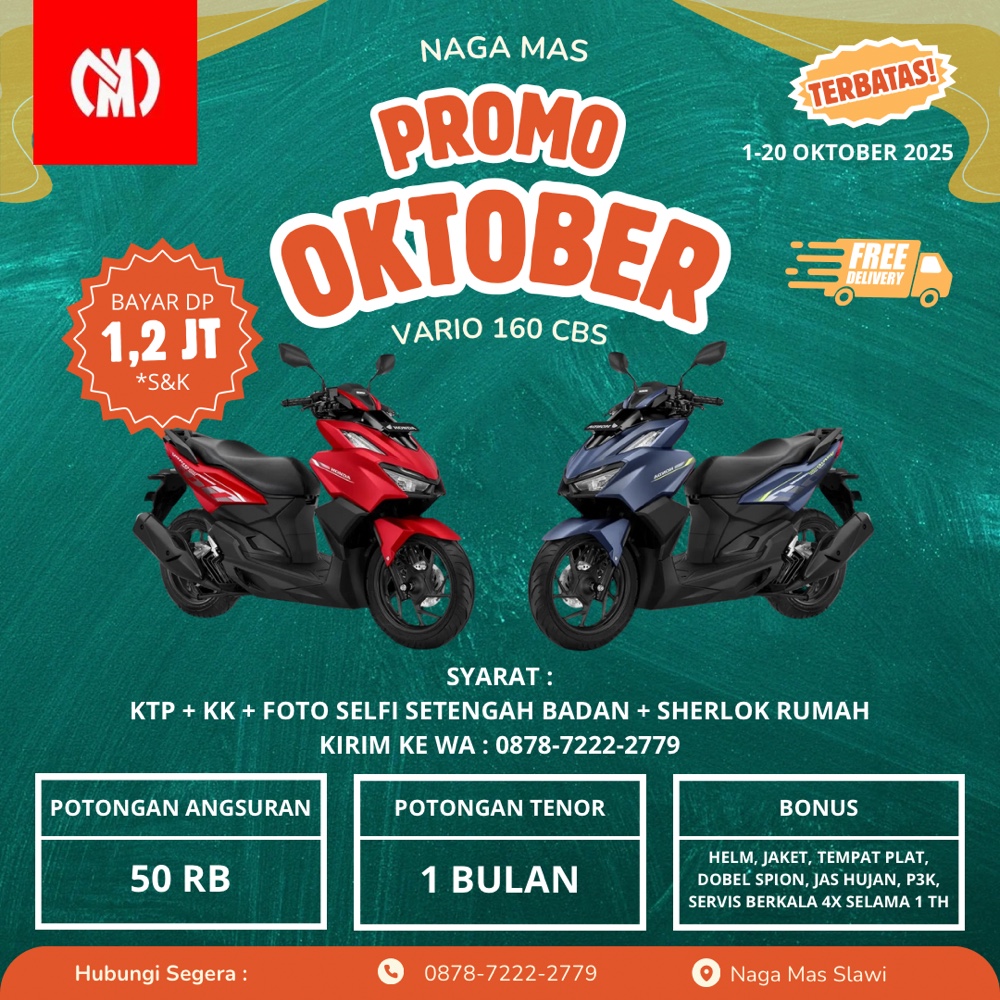 BROSUR PROMO MOTOR HONDA VARIO 160 BULAN OKTOBER 2025 AREA SLAWI TEGAL BREBES BUMIAYU
