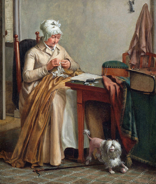 Interior with Woman Sewing c 1800   c 1810