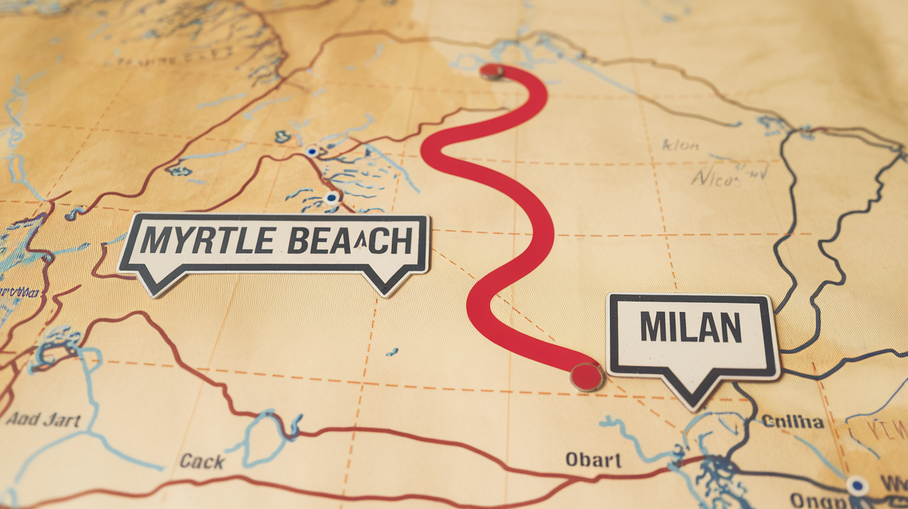 Distance from Milan, Ohio to Myrtle Beach, SC