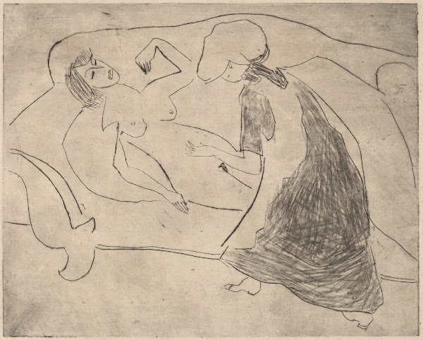 Girl with Another Rubbing Her Belly 1910