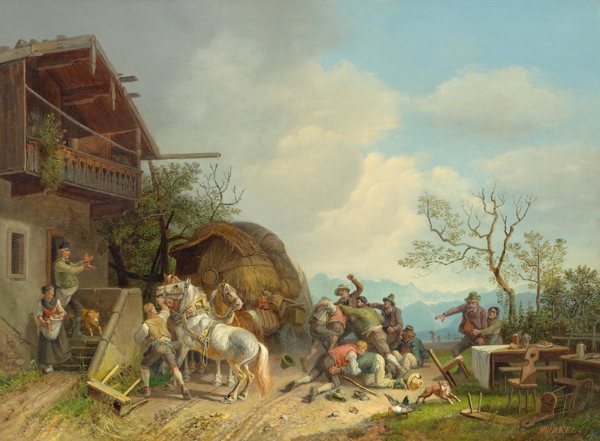 Rauferei vor einem Wirtshaus 1855 1860