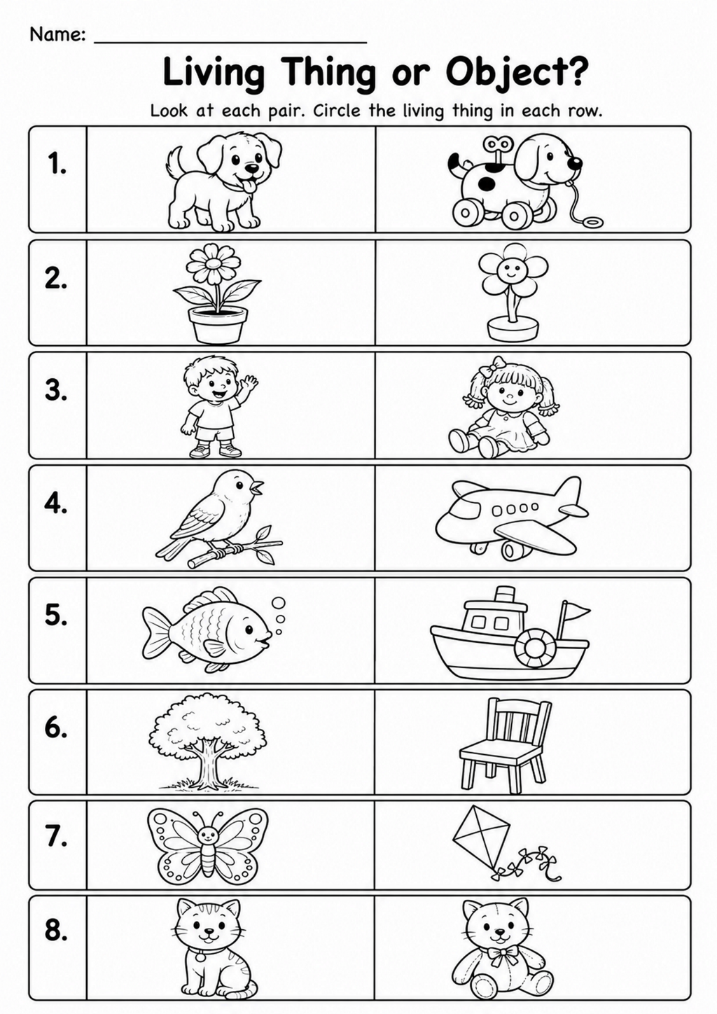 Living Thing or Object? Picture Pairs