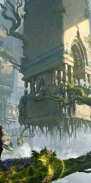 Fantasy Landscape, Floating Architecture, Ruins, Digital Art 4K Wallpaper Background