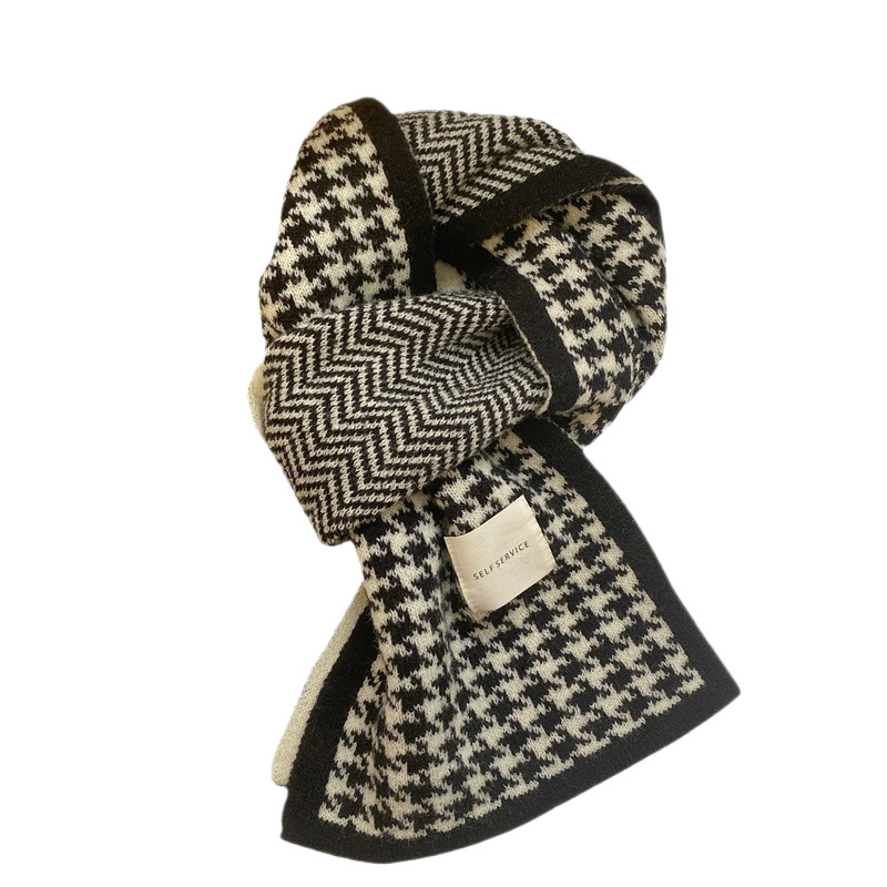 Checked Knit Scarf, warming, for men and women