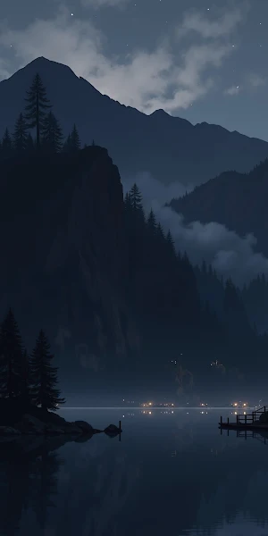 Mountain Lake, Night Landscape, Forest, Reflection 2K iPhone Wallpaper Background