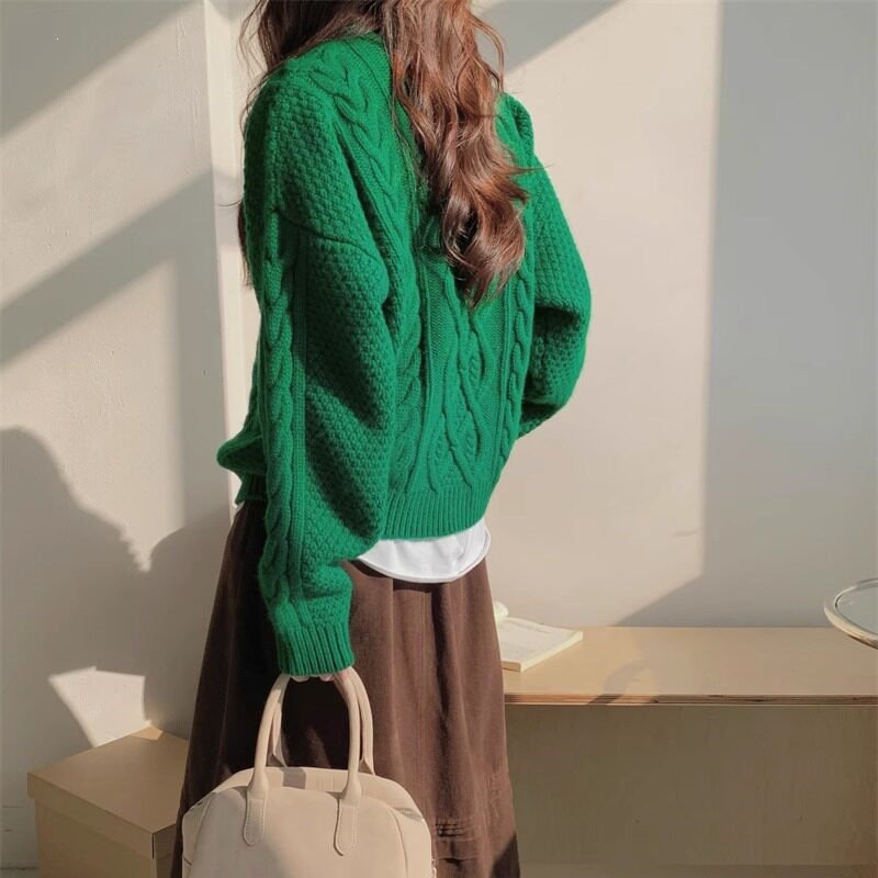Damen-Strickpullover mit Zopfmuster, grob gestrickt