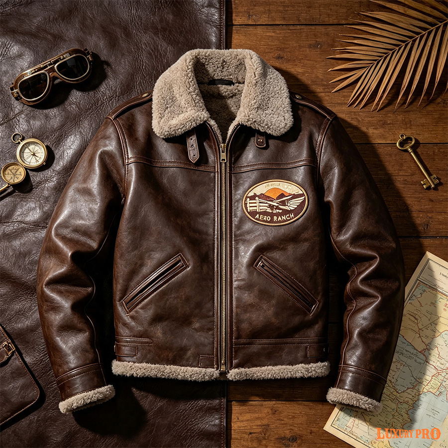 2D fur-coated one-piece leatherFlight Jacket