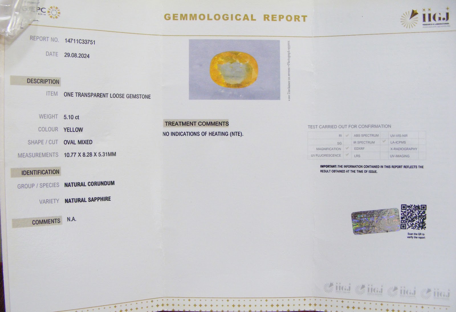 Natural Ceylon Yellow Sapphire 5.1cts