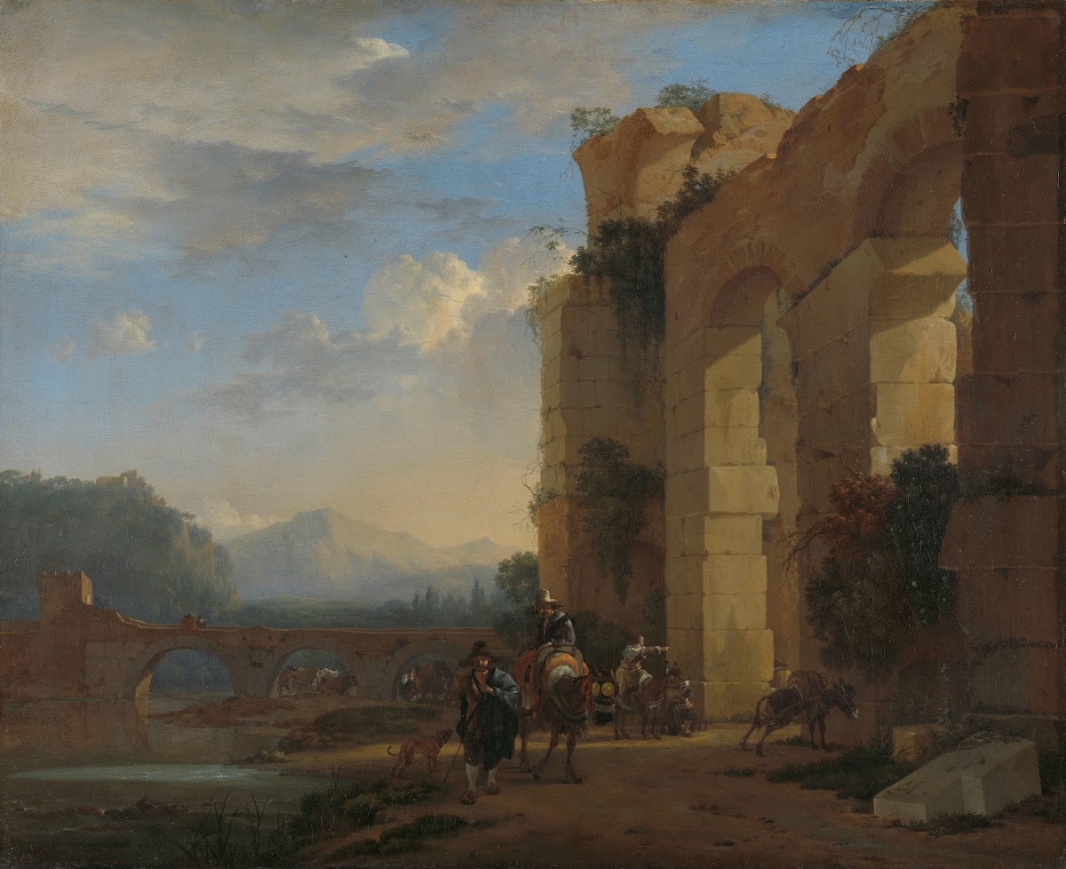 Muleteers beside an Italian Ruin c 1650