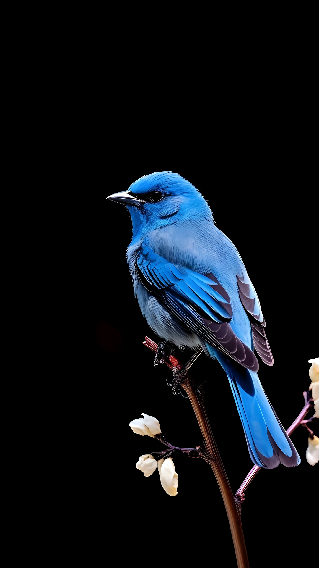 Vibrant Blue Bird Perched on Branch with White Buds - Free 4K mobile Wallpaper