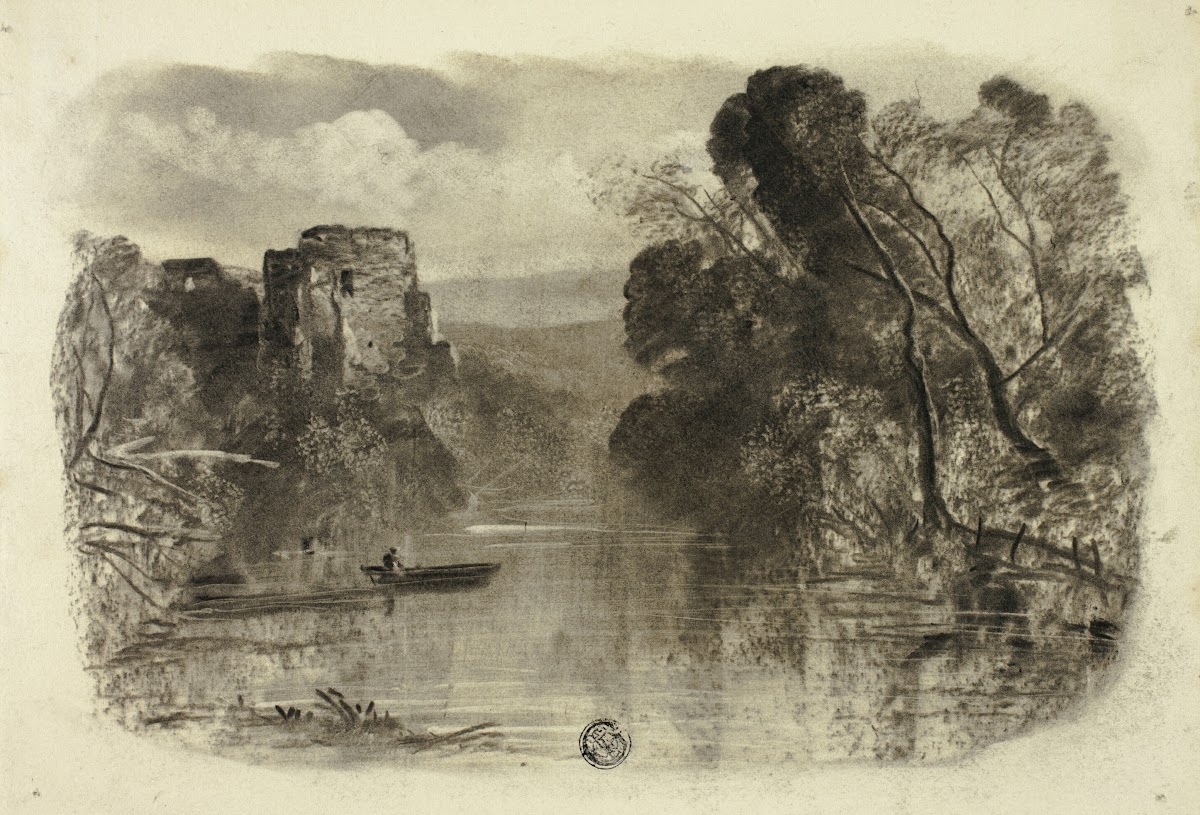 River with Castle Ruin and Boat I c 1855