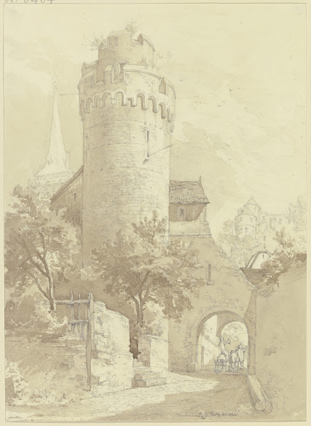 Roter Turm mit Faultor in Wertheim links der Turm der Stiftskirche St Marien rec
