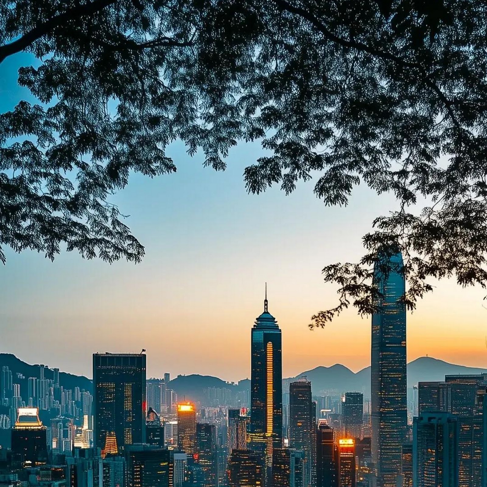 Download Hong Kong Skyline From Bench Full HD iPhone