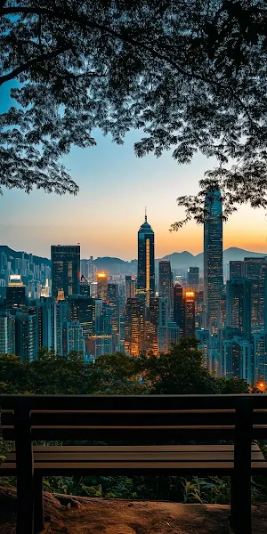 Hong Kong Skyline From Bench Full HD iPhone Wallpaper Background