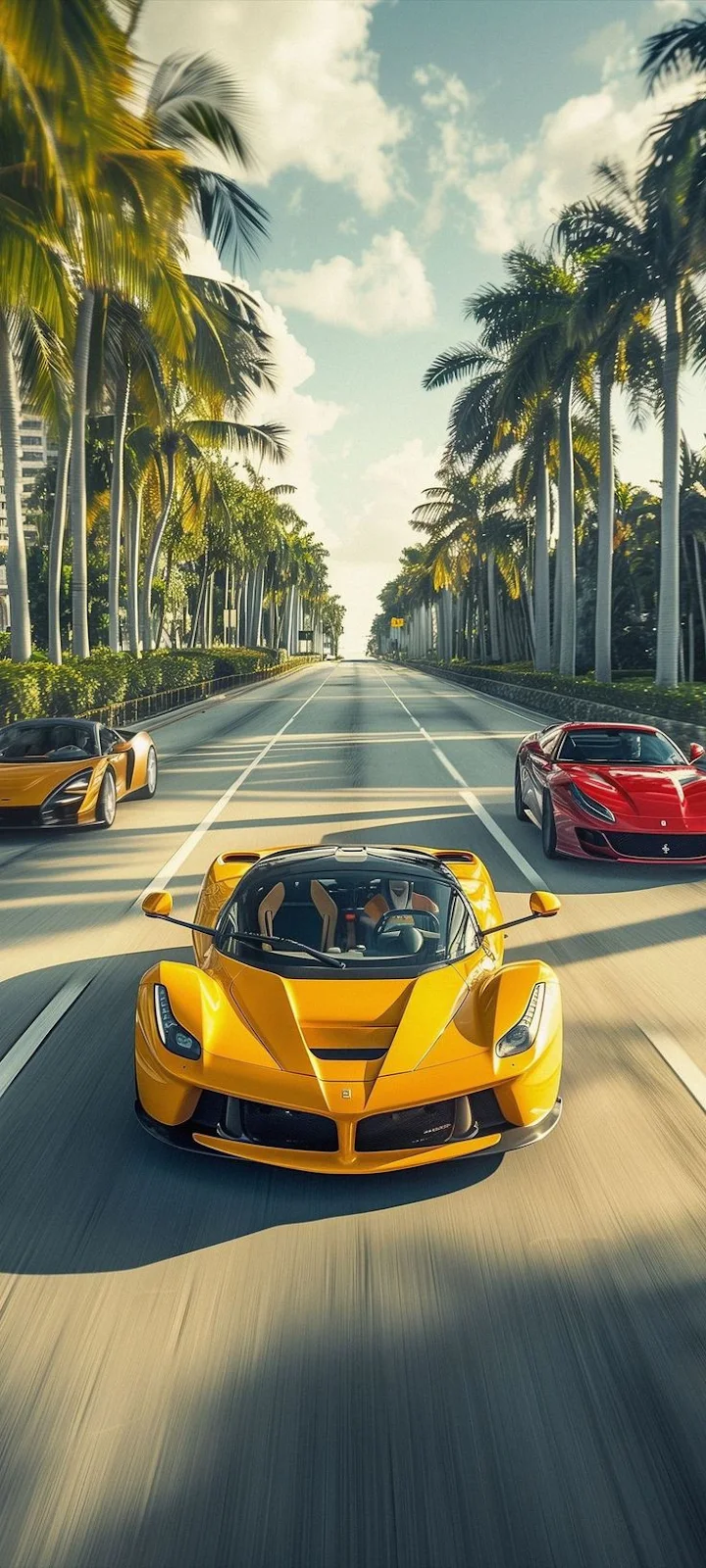 Ferrari Supercars on Palm Road - Automotive Photography iPhone Wallpaper (736x1635)