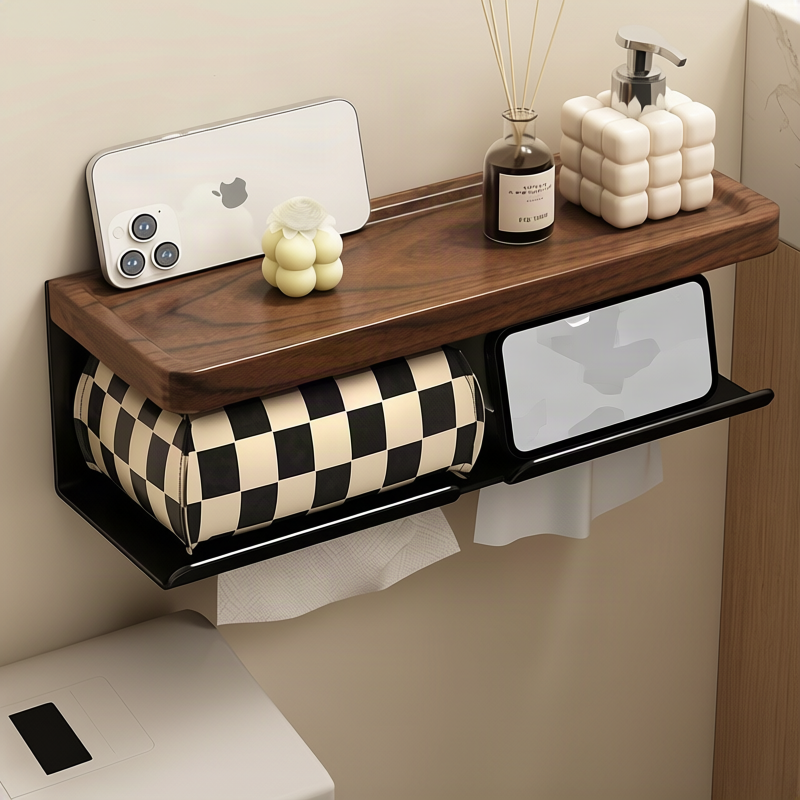 Wall holder for toilet paper, walnut wood design