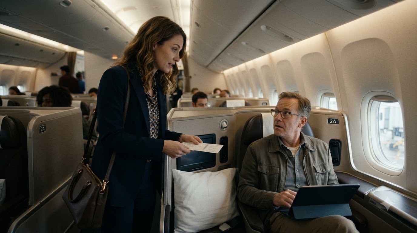 Elise Morgan Stopped Beside The First-Class Seat And Said, “Excuse Me. You’re Sitting In 2A.”