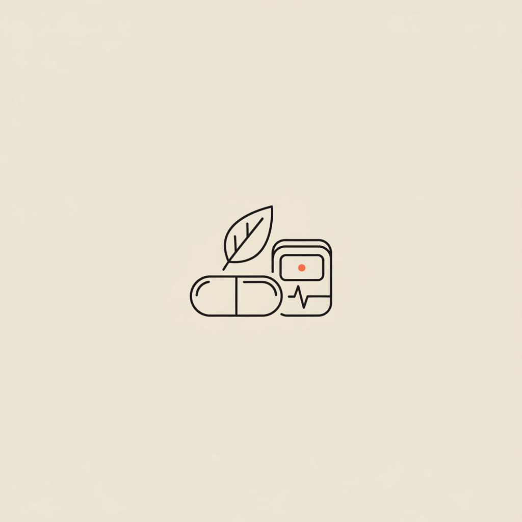 Minimal Tonum-style line illustration of a capsule, leaf, and glucose monitor representing the best natural blood sugar lowering supplement