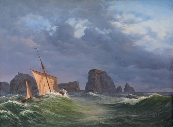 En shetlandsk fiskerbåd i stormfuldt vejr nord for Orkneyøerne 1842