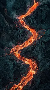 Top-Down Aerial Photography of Volcanic River with Orange and Teal Contrast