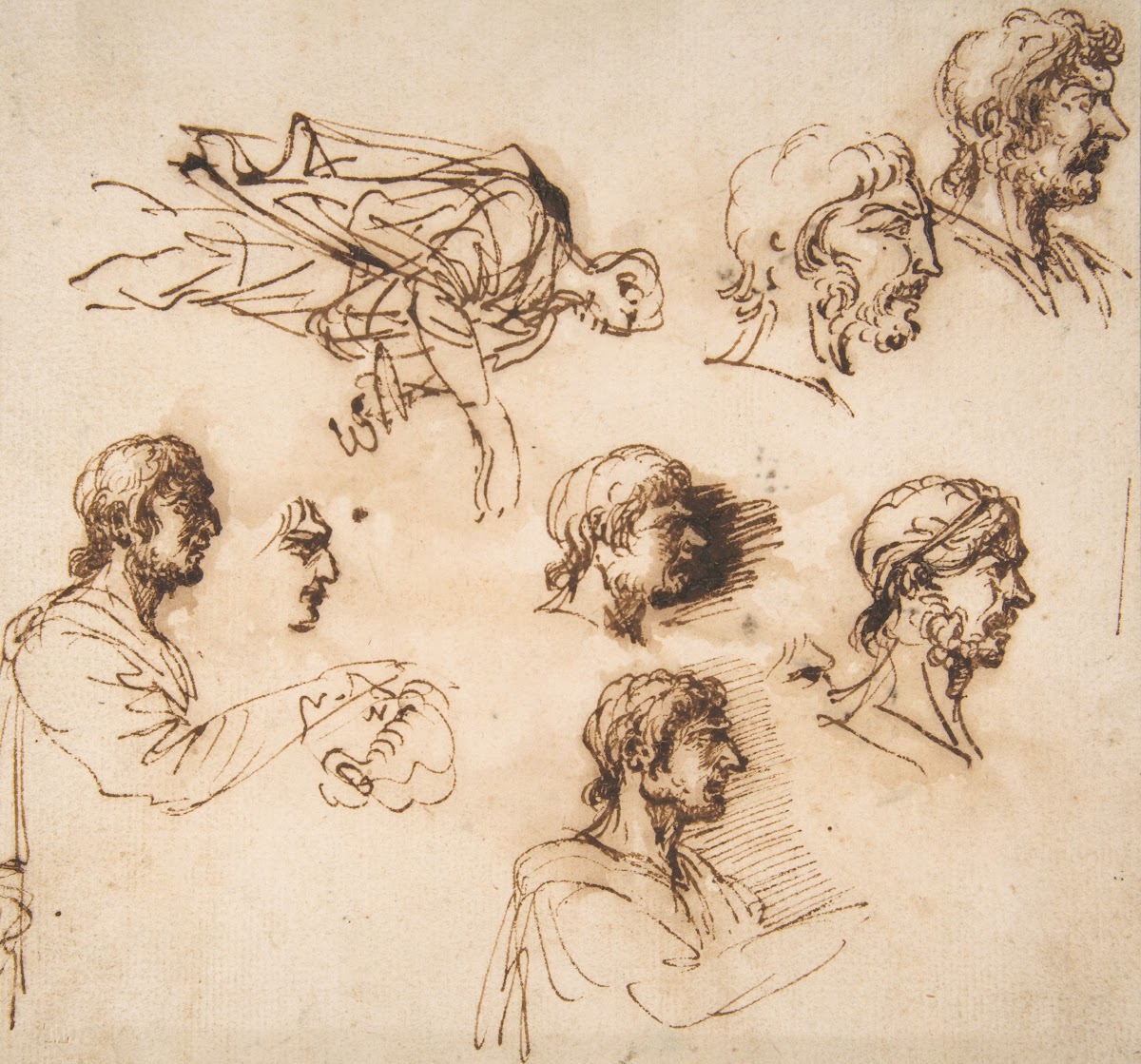 Studies of a Mans Head in Profile and of a Standing Male Figure