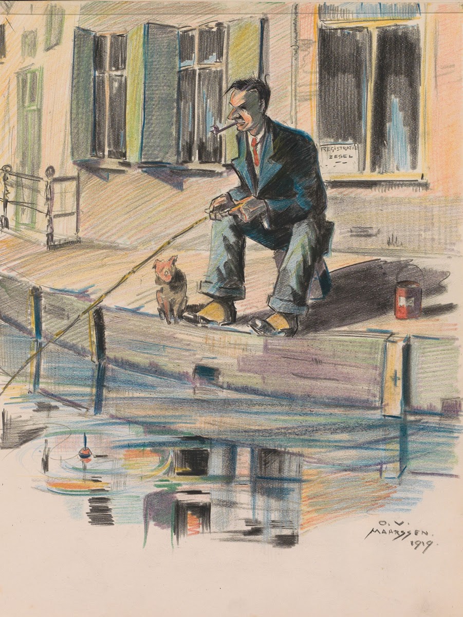 Man fishing at a canal in Maarssen 1919