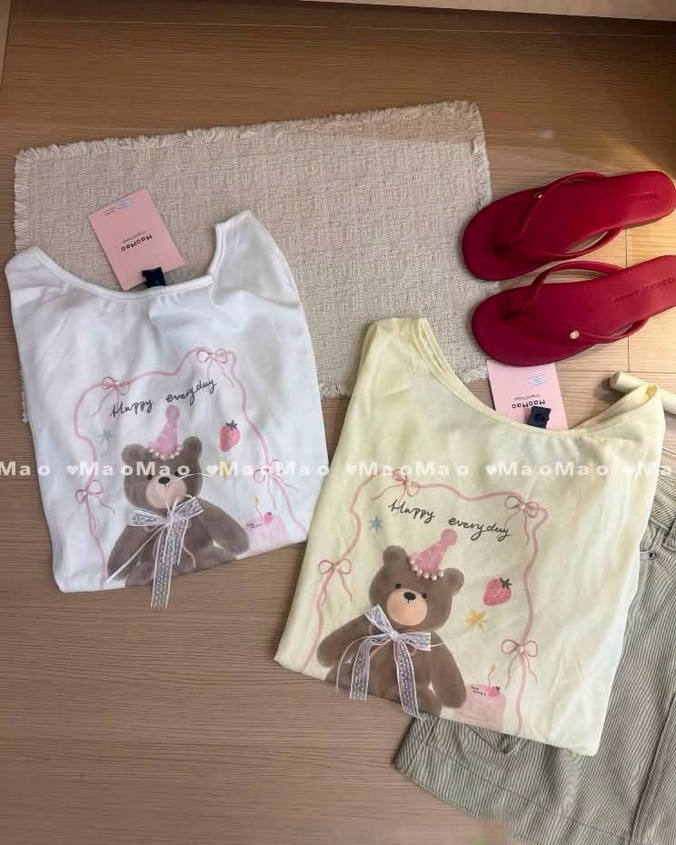 Áo thun dài tay lệch vai in hình chú gấu sinh nhật XONXEN SHOP 830 – Image 6