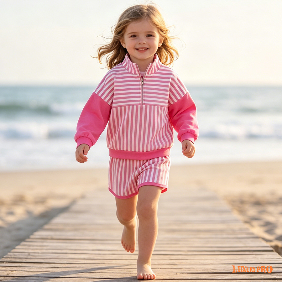 AOP Children's half zip hoodie shorts set