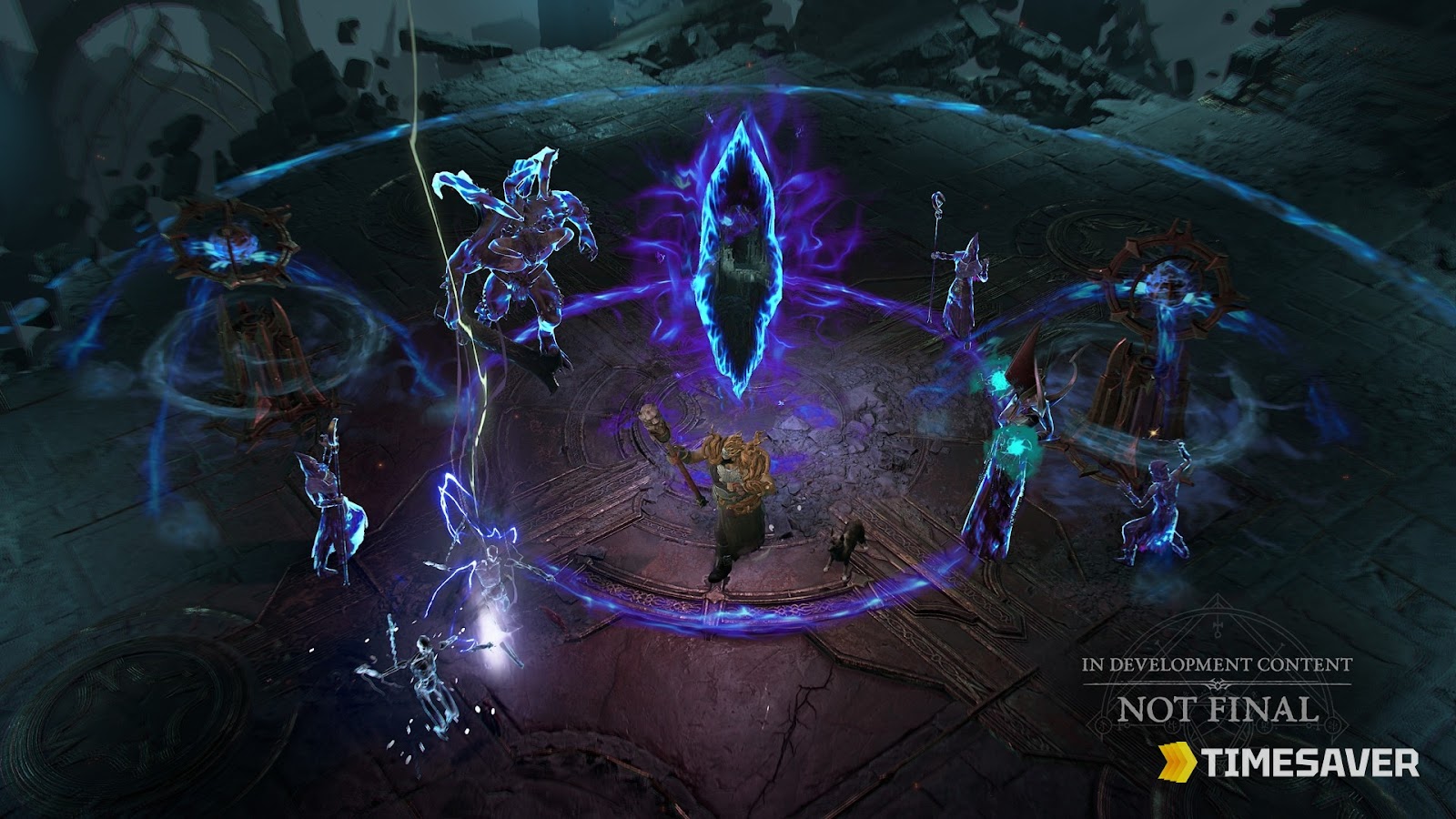 Diablo 4 Season 14 Pandemonium Rupture combat — a hero surrounded by Risen monsters tethered to a Tear, the fight that yields Betrayer's Husks (3.1 PTR)