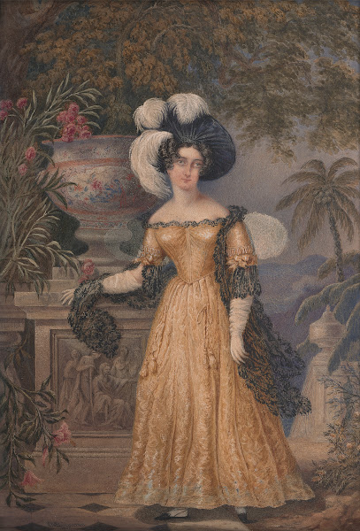Lady Rowe Standing Small Full Length On A Terrace A Moonlit Jamaican Landscape B